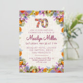 70thバースデーパーティー – エレガントフローラリネンデザイン 招待状 (スタンド正面)