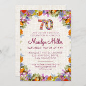 70thバースデーパーティー – エレガントフローラリネンデザイン 招待状 (正面/裏面)