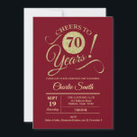 70thバースデーパーティー – 赤金ゴールド 招待状<br><div class="desc">70th誕生日パーティー招待ダークレッドとグリッターのフェイク金ゴールドパターン。機能トレンディータイポグラフィスクリプトフォント。シンプルモダンデザイン、パーティーに最適エレガント。応援70年！どんなパーソナライズされた時代にも入る！さらにカスタマイズするもし必要がある場合はメッセージを表示する。</div>