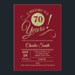 70thバースデーパーティー – 赤金ゴールド 招待状<br><div class="desc">70th誕生日パーティー招待ダークレッドとグリッターのフェイク金ゴールドパターン。機能トレンディータイポグラフィスクリプトフォント。シンプルモダンデザイン、パーティーに最適エレガント。応援70年！どんなパーソナライズされた時代にも入る！さらにカスタマイズするもし必要がある場合はメッセージを表示する。</div>