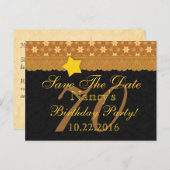 70th保存する日付誕生日金ゴールドブラックレースA2 案内ポストカード (正面/裏面)