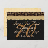 70th日付の保存誕生日淡い色の金ゴールドレースブラック2 案内ポストカード (正面/裏面)