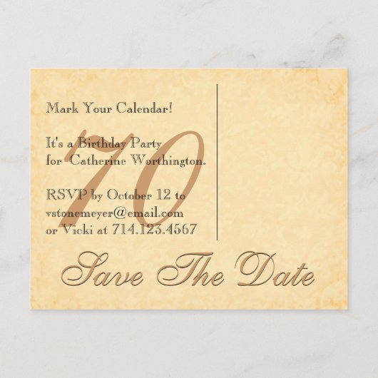 70th日付の保存誕生日淡い色の金ゴールドレースブラック2 案内ポストカード (裏面)