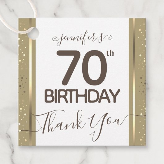 70th誕生日ありがとう金ゴールドエレガントスクリプト フェイバータグ (正面)