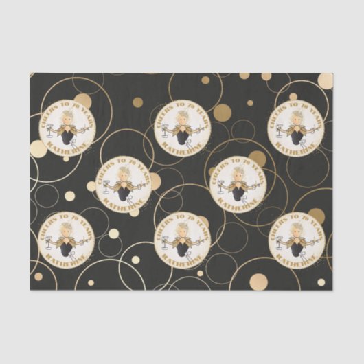 70th誕生日おもしろいファブモダンブラック金ゴールド誕生日 薄葉紙 (正面)