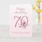 70th誕生日カード – ピンクローズ – 非常に特別な カード (黄色い花)