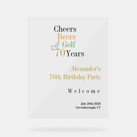 70th誕生日ゴルフ応援ビアーズパーティー歓迎 アクリルサイン (正面)