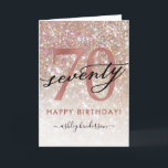 70th誕生日シックグリッターカグラデーションード カード<br><div class="desc">70モダン歳ガーリーの誕生日に使うおしゃれなバースデーカード。デザインはシャンパンのきらびやかなグリッター感、バラ金ゴールド70、書道台本70を特徴とする。名前とメッセージをカスタマイズします。</div>