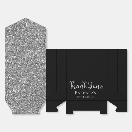 70th誕生日シルバーグリッターブラックありがとう フェイバーボックス (見開き)