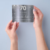 70th誕生日シルバーグリッター予算の日付を保存 チラシ (手)