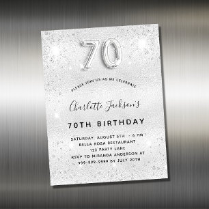 70th誕生日シルバーグリッター招待磁石