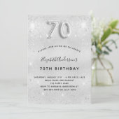 70th誕生日シルバーメタルグリッター 招待状 (スタンド正面)