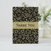 70th誕生日ナンバーパターンブラック/金ゴールド サンキューカード (スタンド正面)