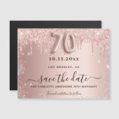 70th誕生日バラグリッター日付磁石を保存 (正面/裏面)