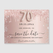 70th誕生日バラグリッター日付磁石を保存 (正面)