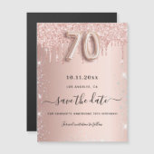 70th誕生日バラグリッター日付磁石を保存 (正面/裏面)