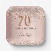 70th誕生日バラ金ゴールド赤面グリッター名 ペーパープレート (正面)