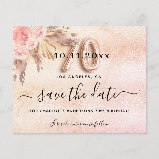 70th誕生日パンパバラ日付の予算を保存 チラシ (正面)