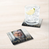 70th誕生日パーティフォト応援金ゴールドスクリプト スクエアペーパーコースター (インサイチュ)