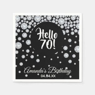 70th誕生日パーティブラックhello 70モノグラム スタンダードカクテルナプキン