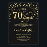 70th誕生日パーティーの招待 – 金ゴールドブラック 招待状<br><div class="desc">第70回バースデーパーティーへの招待。エレガントデザインとフェイクグリッター金ゴールドと黒。応援70年！メッセージもしの詳細なカスタマイズが必要。</div>