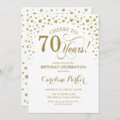 70th誕生日パーティーの招待 – 金ゴールドホワイト 招待状 (正面/裏面)