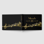 70th誕生日パーティーの金ゴールド音楽ノートの黒 ゲストブック (全面)