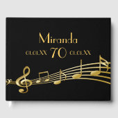 70th誕生日パーティーの金ゴールド音楽ノートの黒 ゲストブック (正面)