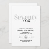 70th誕生日パーティーシックエレガントブラック&ホワイト 招待状 (正面/裏面)