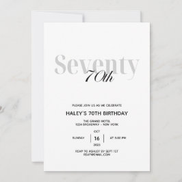 70th誕生日パーティーシックエレガントブラック&ホワイト 招待状