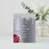 70th誕生日パーティーシルバーグリッタードリップ招待状 ポストカード (スタンド正面)