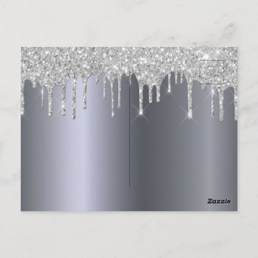 70th誕生日パーティーシルバーグリッタードリップ招待状 ポストカード (裏面)