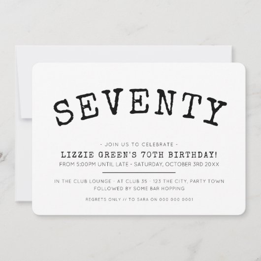 70th誕生日パーティーシンプルモダンブミニマルラック 招待状 (正面)