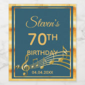 70th誕生日パーティーティール（緑がかった色）ブルーグリーン金ゴールド音楽 ワインラベル (シングルラベル)
