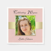 70th誕生日パーティーバラ金ゴールドフォトナプキンス スタンダードカクテルナプキン (正面)