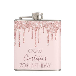 70th誕生日パーティーバラ金ゴールド赤面グリッター乾燥 フラスク