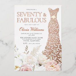 70th誕生日パーティーバラ金ゴールド 箔招待状