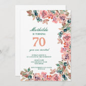 70th誕生日パーティーパステル花カラフル 招待状 (正面/裏面)