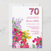 70th誕生日パーティーフローラカラフル招待 招待状 (正面)