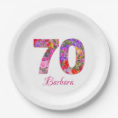 70th誕生日パーティーフローラカラフル紙プレート ペーパープレート (正面)
