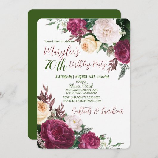 70th誕生日パーティーフローラデザイン誕生日インビタ 招待状 (正面/裏面)