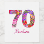 70th誕生日パーティーフローラピンク紫ワインラベル ワインラベル (シングルラベル)