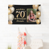 70th誕生日パーティーブラックと金ゴールドバルーン写真 横断幕 (インサイチュ)