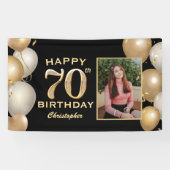 70th誕生日パーティーブラックと金ゴールドバルーン写真 横断幕 (横)