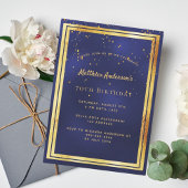 70th誕生日パーティーブルー金ゴールド紙吹雪散布機 招待状