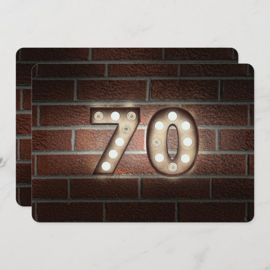 70th誕生日パーティーマーキーがレンガで点灯 招待状 (正面/裏面)