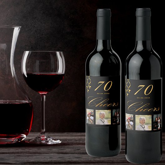 70th誕生日パーティー写真ブラック金ゴールド応援スクリプト ワインラベル