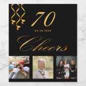 70th誕生日パーティー写真ブラック金ゴールド応援スクリプト ワインラベル (シングルラベル)