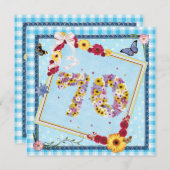 70th誕生日パーティー招待の花、蝶 招待状 (正面/裏面)