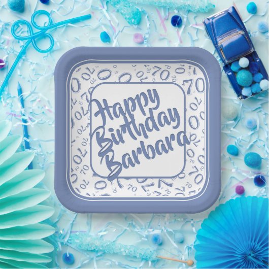 70th誕生日パーティー番号パターンブルーホワイト ペーパープレート (パーティー)